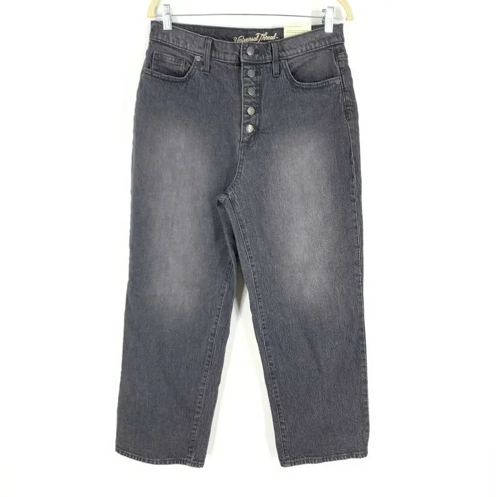 Universal Thread Size‎ 10 High-Rise Vintage Straight Cropped Jeans Charcoal Wash
